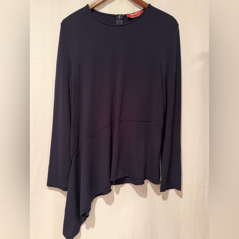 MaxMara Studio Stretch Jersey Long Sleeves Top Zip Center Back - Navy - M